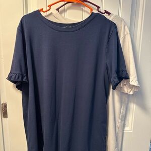 Navy and White Ruffle Sleeve Tops